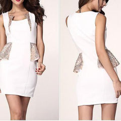 HOT SEQUINS SHINING SHOW BODY ELEGANT DRESS WHITE