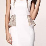 HOT SEQUINS SHINING SHOW BODY ELEGANT DRESS WHITE