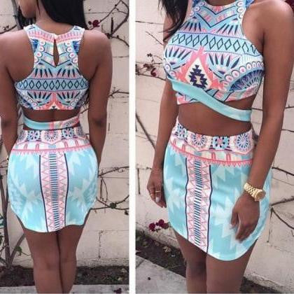 CUTE COLORFUL TWO PIECE DRESS