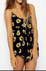 SEXY DESIGN SIDE KIDNEYS SUNFLOWER PRINTING CONJOINED SHORTS PLAY SUIT