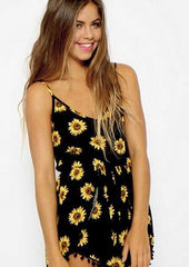 SEXY DESIGN SIDE KIDNEYS SUNFLOWER PRINTING CONJOINED SHORTS PLAY SUIT