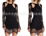 LONG SLEEVE LACE HOLLOW OUT SEXY CONJOINED SKIRT DRESS