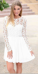 LONG SLEEVE LACE CHIFFON BACKLESS SEXY DRESS