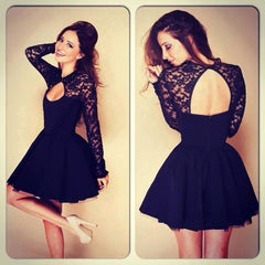 FASHION CUTE LACE DRESS BLACK