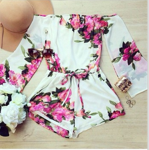 FASHION ONE WORD FLOWER JUMPSUIT HIGH QUALITY
