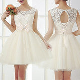 CUTE SLEEVELESS LACE BOW DRESS