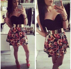 FASHION HOT STRAPLESS FLOWER CLASSY DRESS