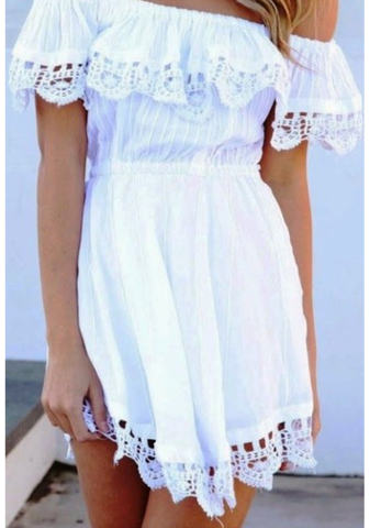 CUTE ONE WORD LACE CHIFFON DRESS