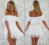 CUTE ONE WORD LACE CHIFFON DRESS