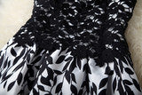 BLACK AND WHITE CONTRAST COLOR LEAF BUD SILK DRESS A-LINE SKIRT DRESS