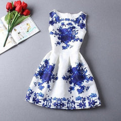 PRINTING EMBOSSING OF BLUE AND WHITE PORCELAIN DRESS SUNDRESS