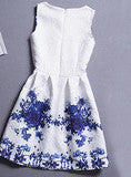 PRINTING EMBOSSING OF BLUE AND WHITE PORCELAIN DRESS SUNDRESS