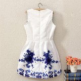 PRINTING EMBOSSING OF BLUE AND WHITE PORCELAIN DRESS SUNDRESS