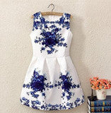 PRINTING EMBOSSING OF BLUE AND WHITE PORCELAIN DRESS SUNDRESS