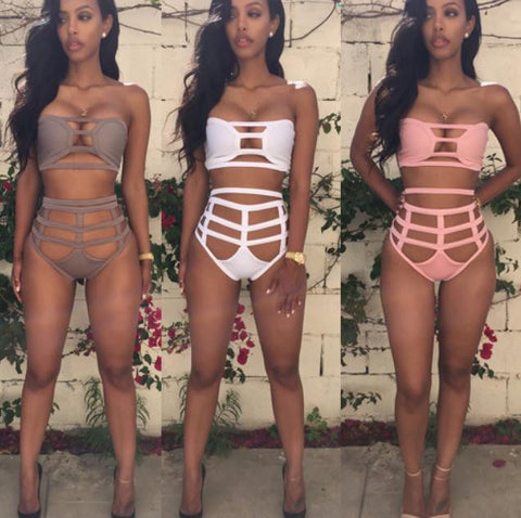 SEXY STRAPLESS HIGH WAIST HOLLOW OUT BIKINI