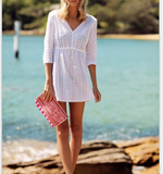 CUTE COLLECT WAIST DEEP V HOLIDAY BEACH DRESS WHITE DRESS