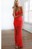 CUTE V LACE SHOW BODY LONG DRESS