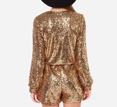 SEXY GOLDEN V SEQUINS DRESS ROMPER