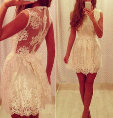 LACE HOLLOW OUT OF TALL WAIST BOWKNOT SEXY BACKLESS DRESS