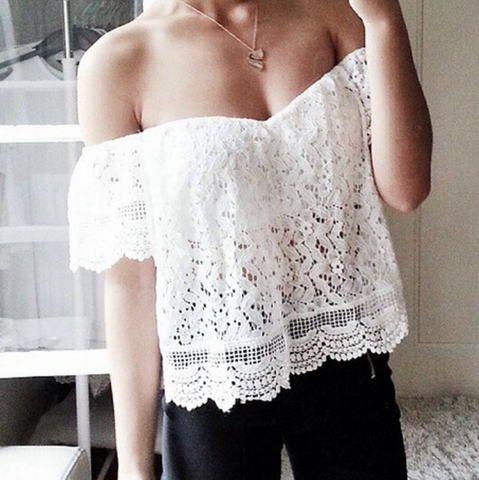 FASHION HOT STRAPLESS LACE TOP SHIRT