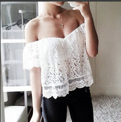 FASHION HOT STRAPLESS LACE TOP SHIRT