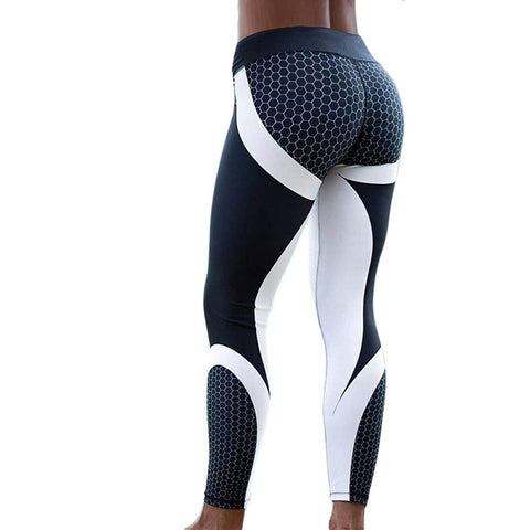 Hayoha Mesh Pattern Print Leggings fitness Leggings For Women Sporting Workout Leggins Elastic Slim Black White Pants