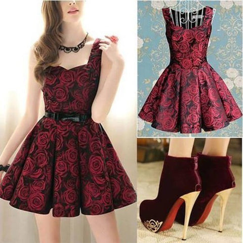 ON SALE ELEGANT ROSES PRINT NICE DRESS